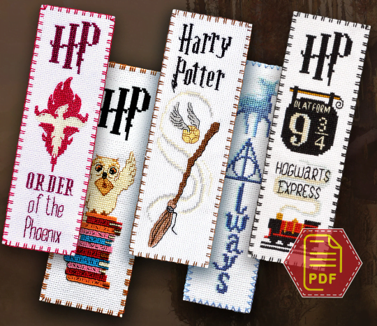 Set of 5 Bookmark Cross Stitch Patterns "Harry Potter: Magical Creatures and Objects" - Download in PDF