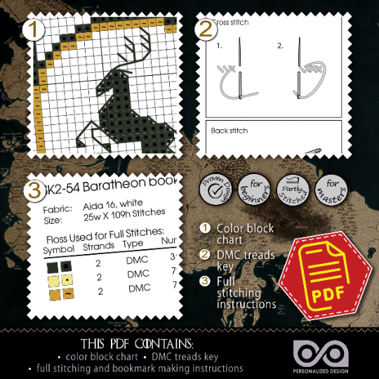 Counted Cross Stitch Pattern of Bookmark "Game of Thrones: House Baratheon" - Download in PDF