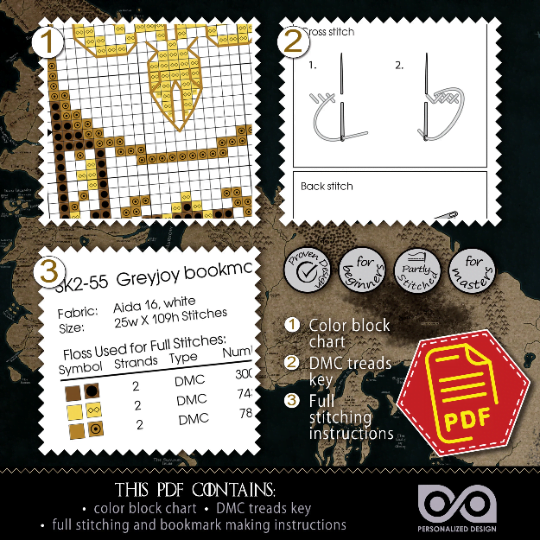 Counted Cross Stitch Pattern of Bookmark "Game of Thrones: House Greyjoy" - Download in PDF