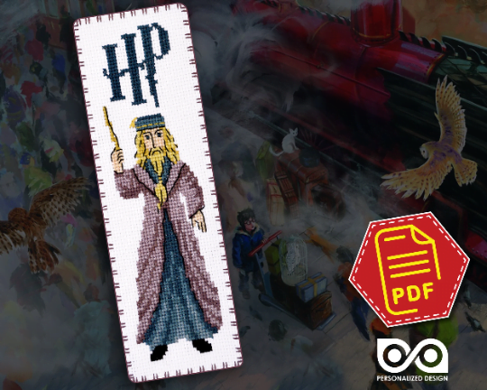 Free Bookmark cross stitch pattern "Dumbledore - Headmaster of Hogwarts" - Download in PDF