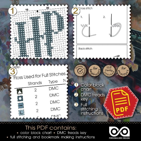 Free Bookmark cross stitch pattern "Dumbledore - Headmaster of Hogwarts" - Download in PDF