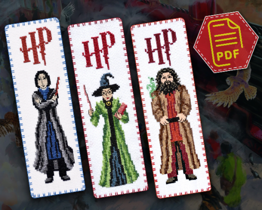 Set of 3 cross stitch pattern for embroidery bookmarks "Hogwarts Staff" - Download in PDF KSK-138-139-140