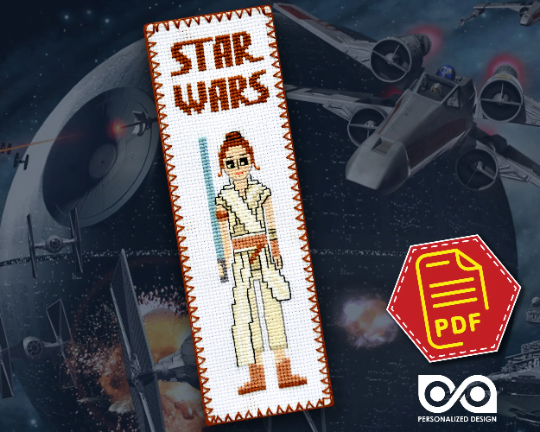 Counted Cross Stitch Pattern of Bookmark "Star Wars: Rey Skywalker" - Download in PDF