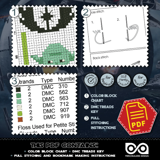 Counted Cross Stitch Pattern of Bookmark "Star Wars: Master Yoda" - Download in PDF