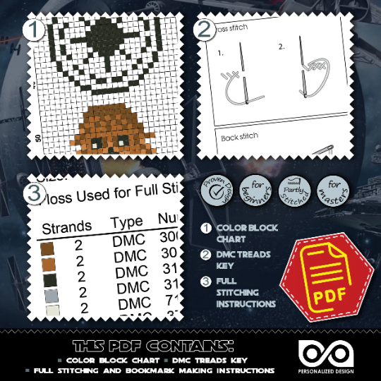 Counted Cross Stitch Pattern of Bookmark "Star Wars: Chewbacca" - Download in PDF
