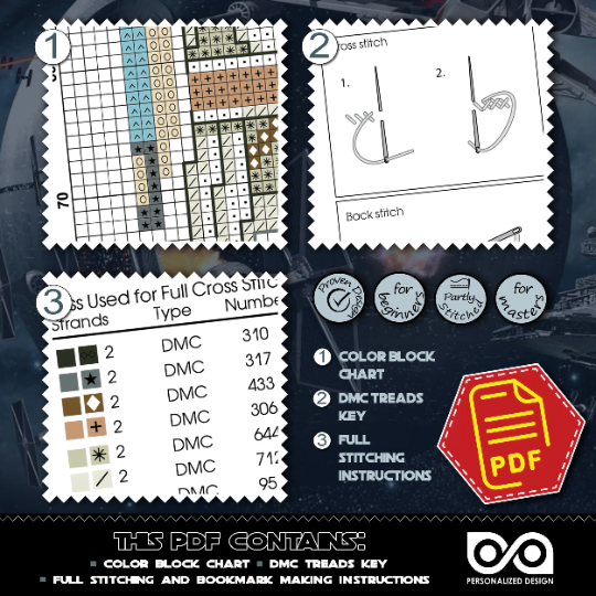 Counted Cross Stitch Pattern of Bookmark "Star Wars: Rey Skywalker" - Download in PDF