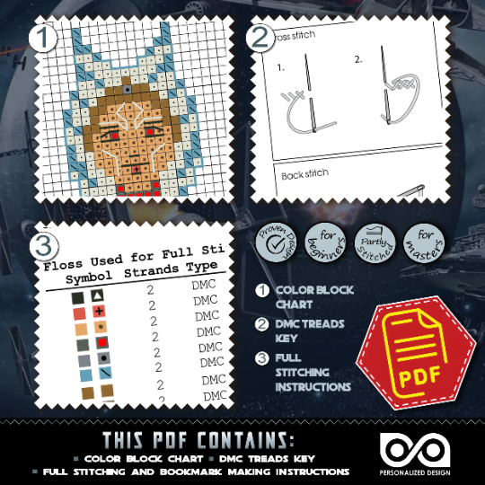 Counted Cross Stitch Pattern of Bookmark "Star Wars: Ahsoka Tano" - Download in PDF