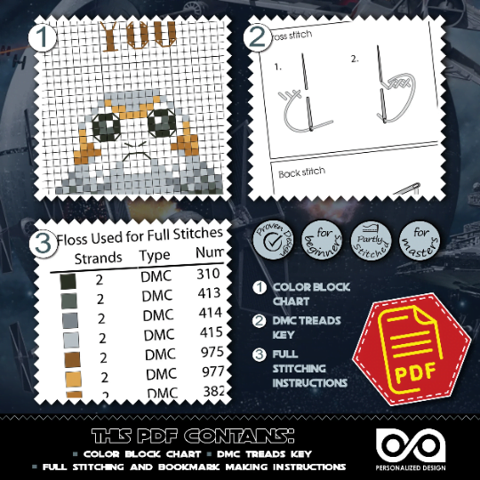 Counted Cross Stitch Pattern of Bookmark "Star Wars: Porg" - Download in PDF