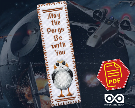 Counted Cross Stitch Pattern of Bookmark "Star Wars: Porg" - Download in PDF