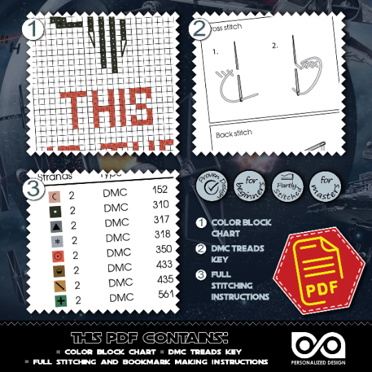 Counted Cross Stitch Pattern of Bookmark "Star Wars: Baby Mandalorian" - Download in PDF