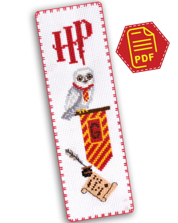Counted Cross Stitch Pattern of Bookmark "Harry Potter: Gryffindor Owl" - Download in PDF