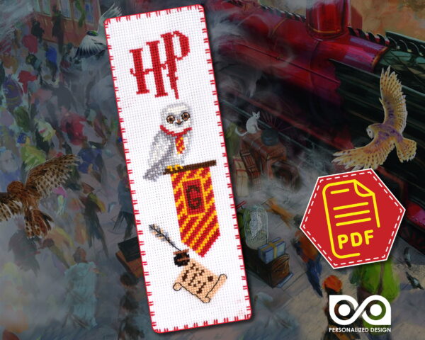 Counted Cross Stitch Pattern of Bookmark "Harry Potter: Gryffindor Owl" - Download in PDF