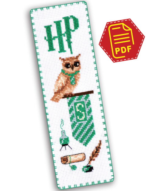 Counted Cross Stitch Pattern of Bookmark "Harry Potter: Slytherin Owl" - Download in PDF