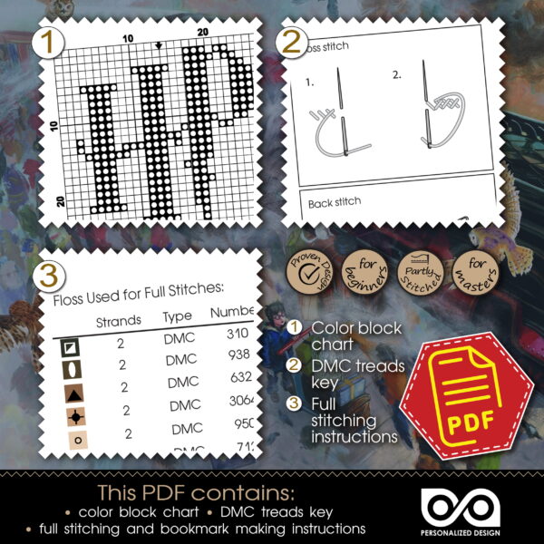 Counted Cross Stitch Pattern of Bookmark "Harry Potter: Slytherin Owl" - Download in PDF