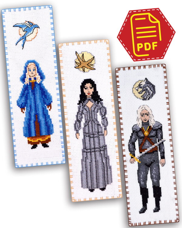 Set of 3 counted cross stitch bookmark patterns "The Witcher: Magicians" - Download in PDF