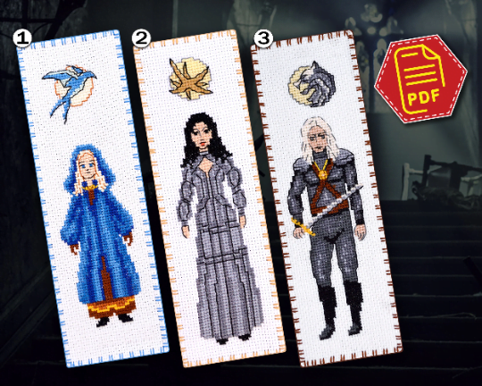 Set of 3 counted cross stitch bookmark patterns "The Witcher: Magicians" - Download in PDF