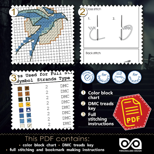 Set of 3 counted cross stitch bookmark patterns "The Witcher: Magicians" - Download in PDF