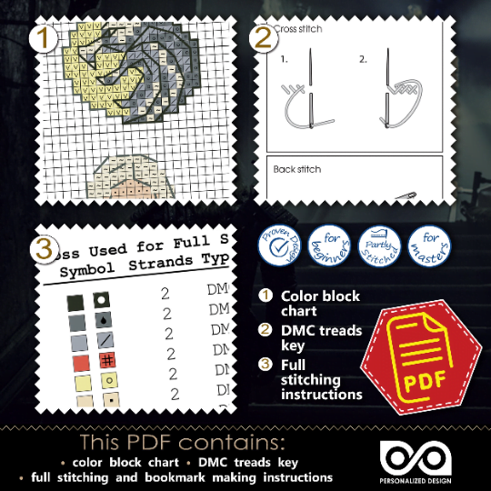 Counted Cross Stitch Pattern of Bookmark "The Witcher: Geralt of Rivia" - Download in PDF