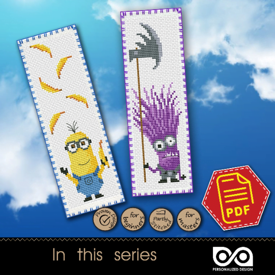 Counted Cross Stitch Pattern of Bookmark "Despicable Me: Minion Kevin" - Download in PDF