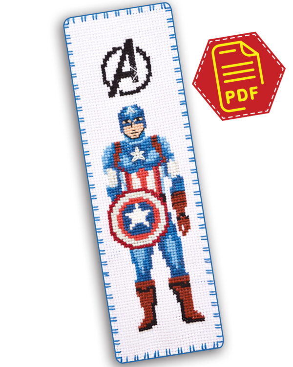 Counted Cross Stitch Pattern of Bookmark "The Avengers: Captain America" - Download in PDF