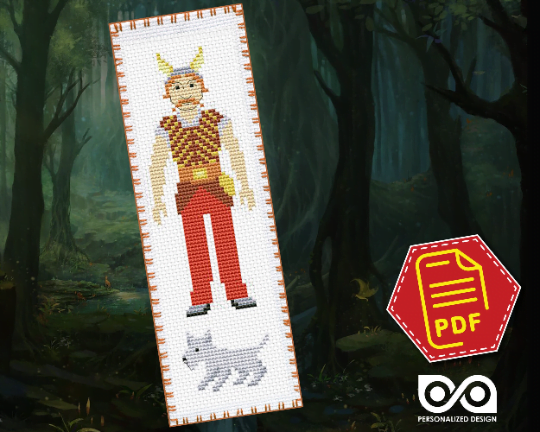 Cartoon Character "Asterix" Cross Stitch Pattern of Bookmark - Download in PDF