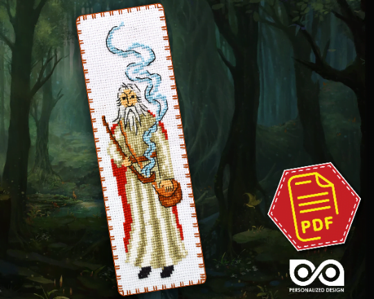 Cross Stitch Pattern of Bookmark "Asterix and Obelix: Druid Panoramix" - Download in PDF