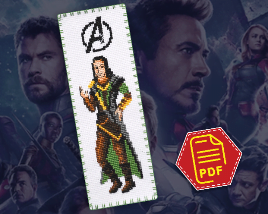 Counted Cross Stitch Pattern of Bookmark "The Avengers: Loki Laufeyson" - Download in PDF
