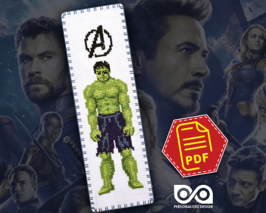 Counted Cross Stitch Pattern of Bookmark "The Avengers: Hulk" - Download in PDF