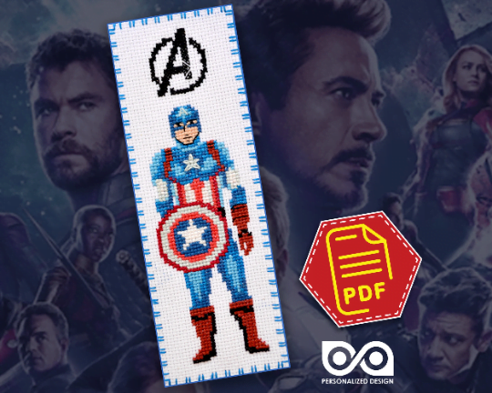Counted Cross Stitch Pattern of Bookmark "The Avengers: Captain America" - Download in PDF