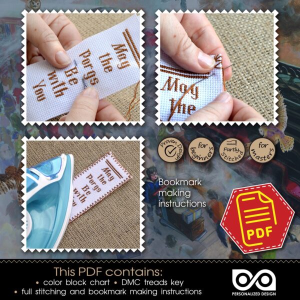 Counted cross stitch bookmark pattern "Magic Broom" – Embroidery design, Instant download in PDF