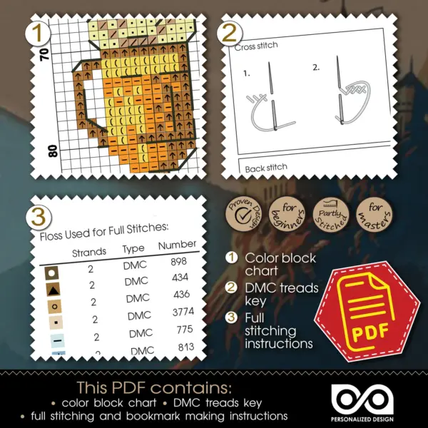 Counted cross stitch bookmark pattern "Witchcraft Magic Bub" – Embroidery design, Instant download in PDF