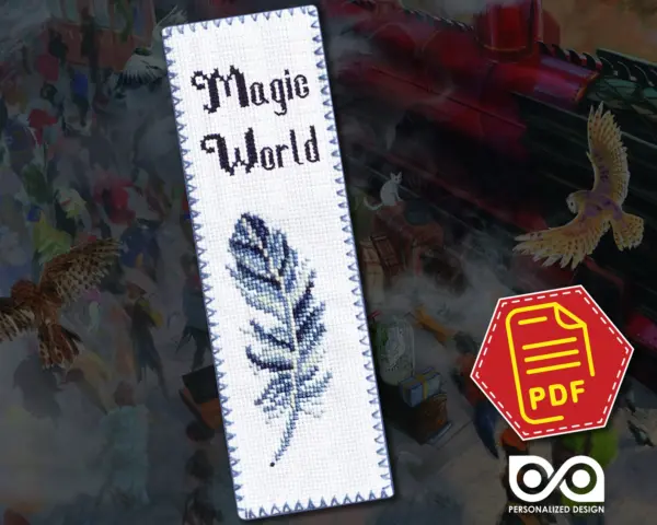 Counted cross stitch bookmark pattern "Magic feather for levitating" – Embroidery design, Instant download in PDF