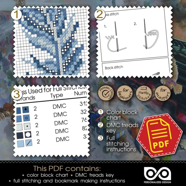 Counted cross stitch bookmark pattern "Magic feather for levitating" – Embroidery design, Instant download in PDF