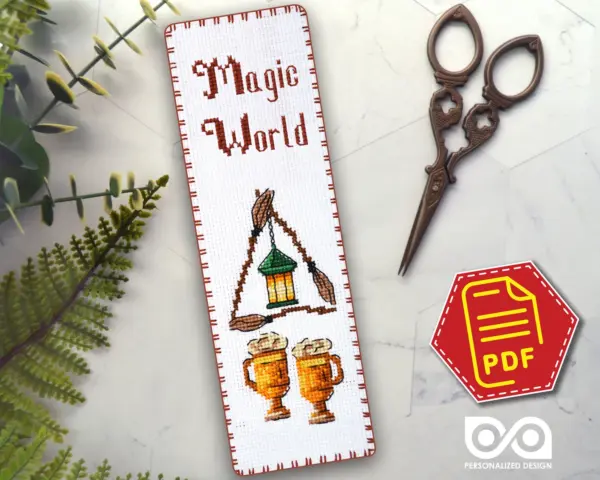 Counted cross stitch bookmark pattern "Witchcraft Magic Bub" – Embroidery design, Instant download in PDF
