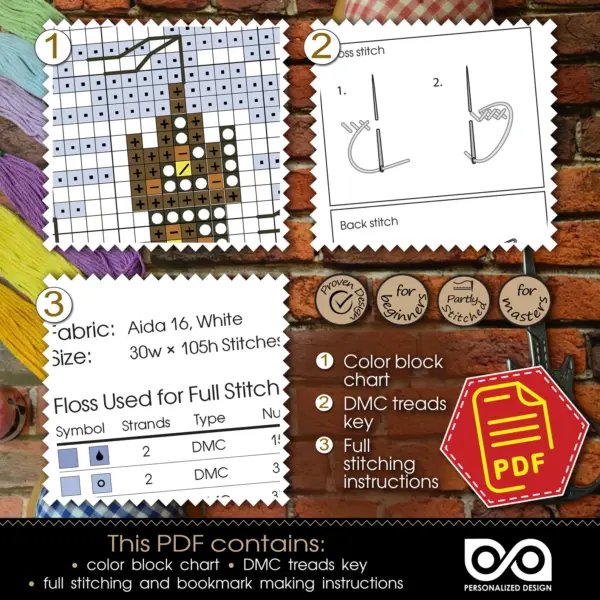 Counted cross stitch bookmark pattern "Magic Night" – Embroidery design, Instant download in PDF