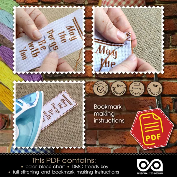 Counted cross stitch bookmark pattern "Black Raven" – Embroidery design, Instant download in PDF