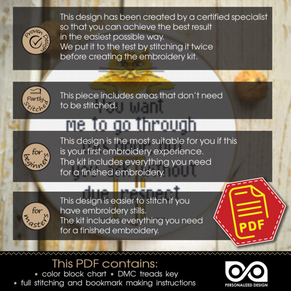 Counted cross stitch pattern "You want me to go through this door, but you ask without due respect" – Embroidery chart, Download in PDF