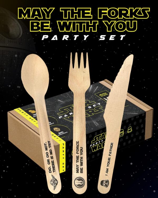 Disposable Wooden Cutlery Set "May The Forks Be with You"