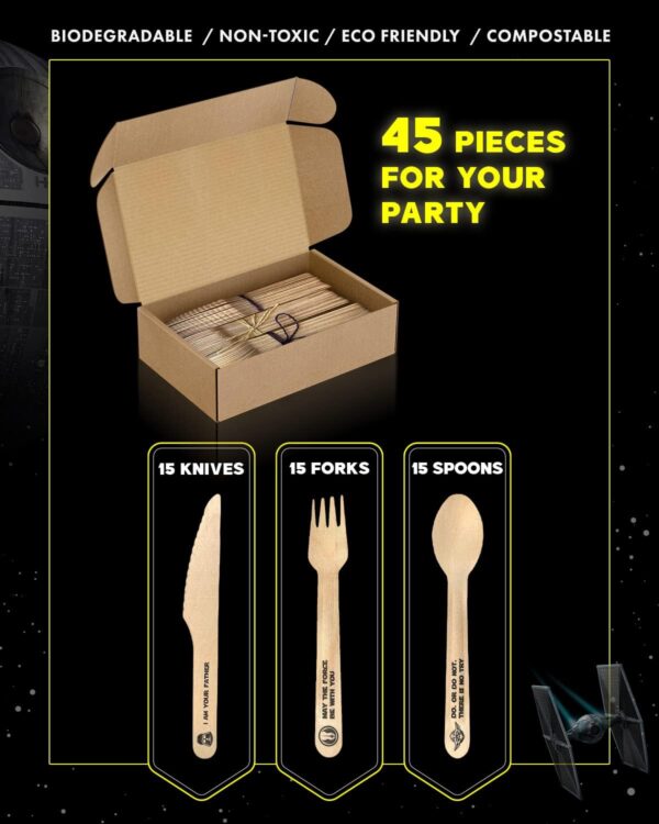 Disposable Wooden Cutlery Set "May The Forks Be with You"