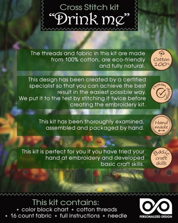 Bookmark Cross Stitch Kit "Alice in Wonderland: Drink Me"