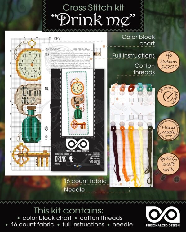Bookmark Cross Stitch Kit "Alice in Wonderland: Drink Me"
