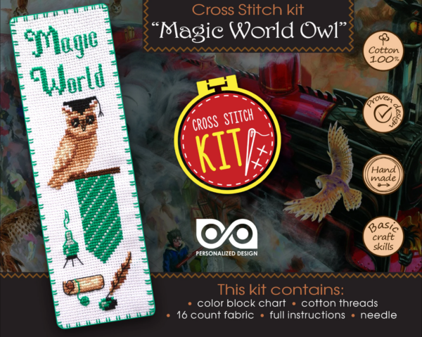 Cross stitch Kit of Bookmark "Harry Potter: Slytherin Owl"