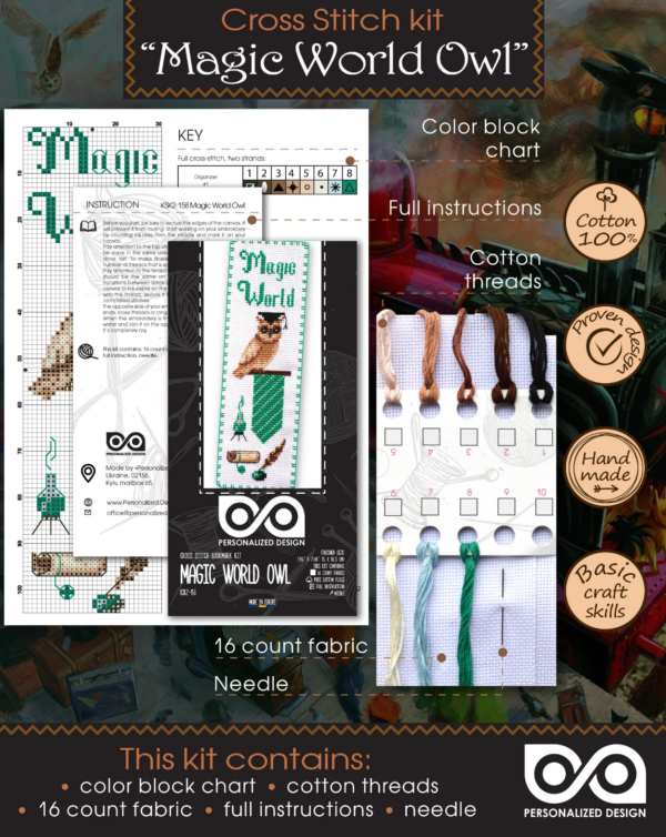 Cross stitch Kit of Bookmark "Harry Potter: Slytherin Owl"