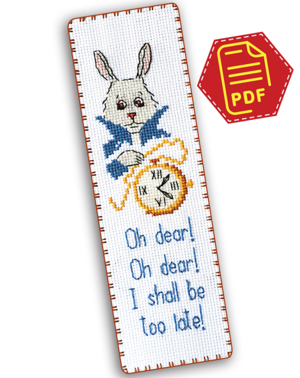 Cross stitch pattern of Bookmark "Alice in Wonderland: White Rabbit" – Download in PDF