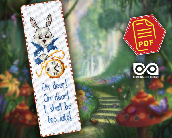 Cross stitch pattern of Bookmark "Alice in Wonderland: White Rabbit" – Download in PDF
