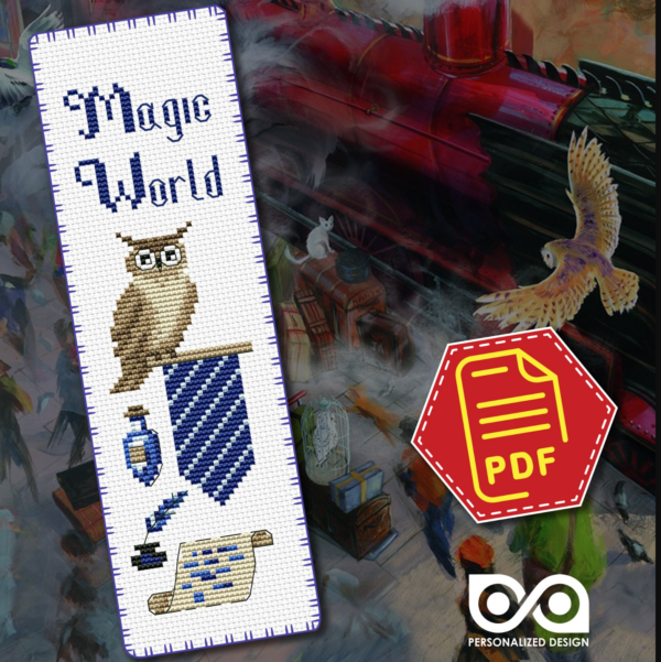 Cross stitch pattern of Bookmark “Harry Potter: Slytherin Owl” – Download in PDF