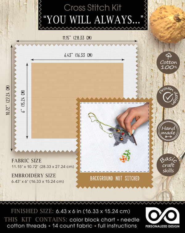 Quote Cross Stitch Kit "You will always be lucky if you know how to make friends with strange cats"
