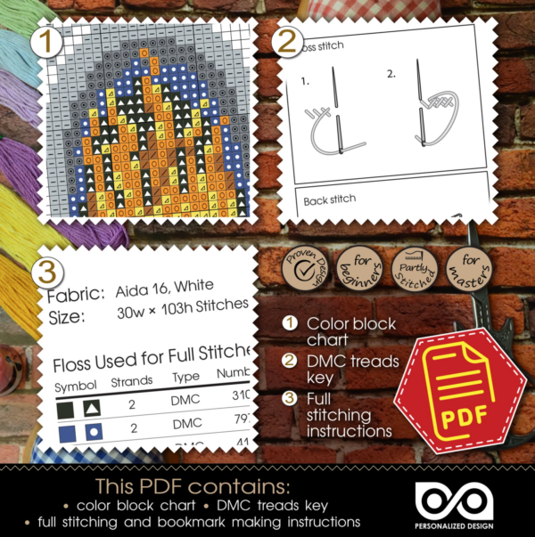 Bookmark cross stitch pattern "Night Owl" - Download in PDF