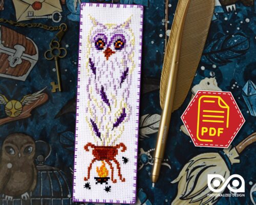 Counted Cross Stitch Pattern of Bookmark “Owl Spell” – Download in PDF