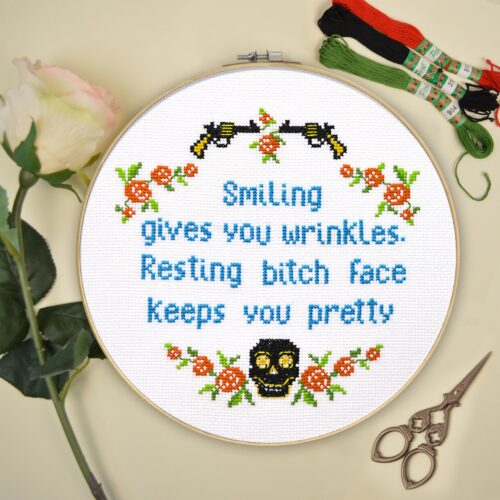 Snarky Cross Stitch Kit "Smiling Gives You Wrinkles - Resting Bitch Face Keeps You Pretty"